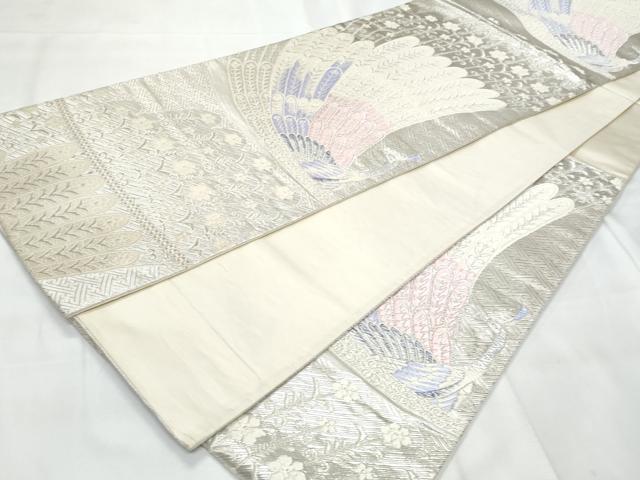 平和屋着物◎六通柄袋帯 唐織 孔雀花文 銀糸 正絹 逸品 CAAY7793fb