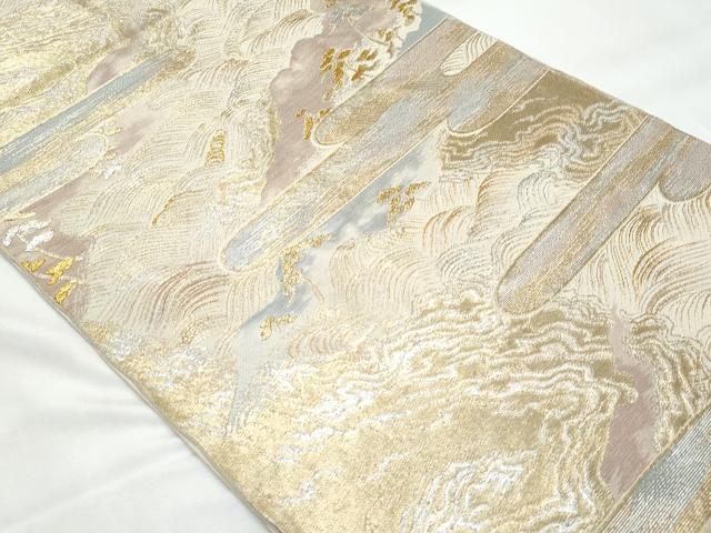 平和屋着物◎西陣 六通柄袋帯 エ霞立波松文 金銀糸 証紙付き 正絹 逸品 CAAY7801fb