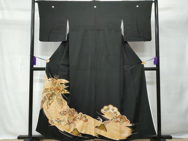 平和屋着物■豪華黒留袖 駒刺繍 笹の葉吉祥花文 金彩 正絹 逸品 CAAY7913fb