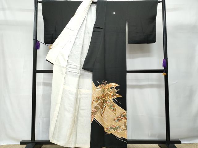 平和屋着物■豪華黒留袖 駒刺繍 笹の葉吉祥花文 金彩 正絹 逸品 CAAY7913fb