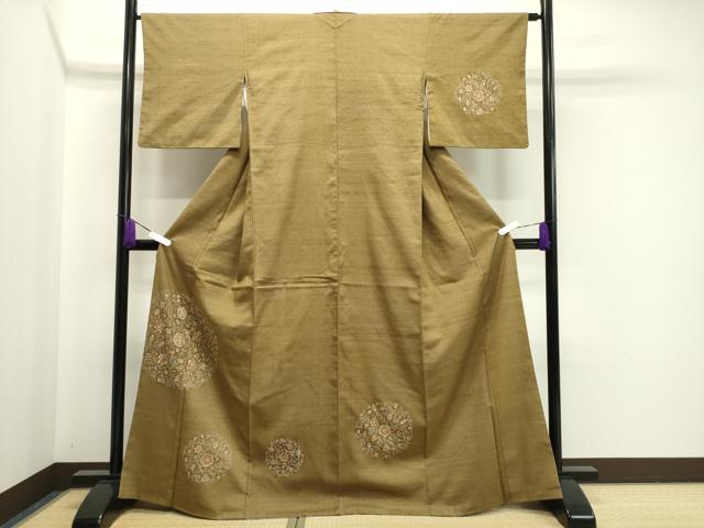 平和屋着物●訪問着 紬地 手描き 更紗花唐草文 金彩 西武百貨店扱い 正絹 逸品 CAAY8094gh