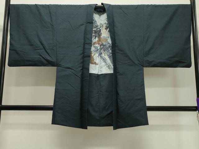 平和屋着物●男性 紬 アンサンブル 霞文 褐返色 正絹 逸品 CAAY8106gh