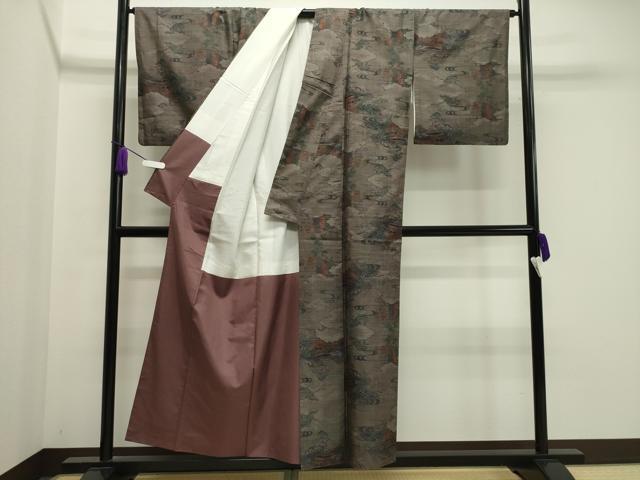 平和屋着物●本場大島紬 9マルキ 雲重ね風景文 正絹 逸品 CAAY8114gh