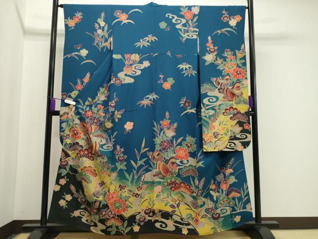 平和屋着物●豪華振袖　紅型　流水鴛鴦花文　暈し染め　正絹　逸品　CAAY8123gh 平和屋着物○豪華振袖 紅型 流水鴛鴦花文 暈し染め 正絹 逸品