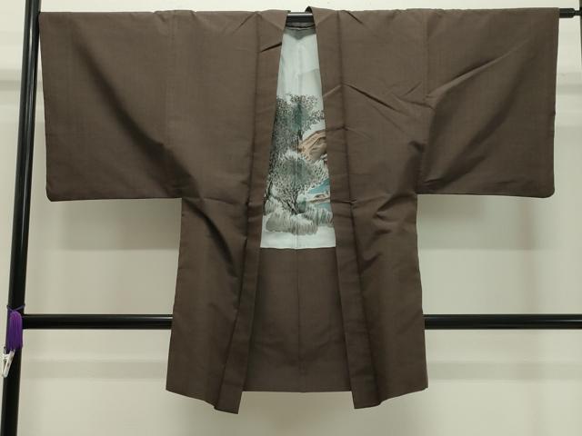 平和屋着物●男性 紬 アンサンブル 赤墨色 正絹 逸品 CAAY8179gh