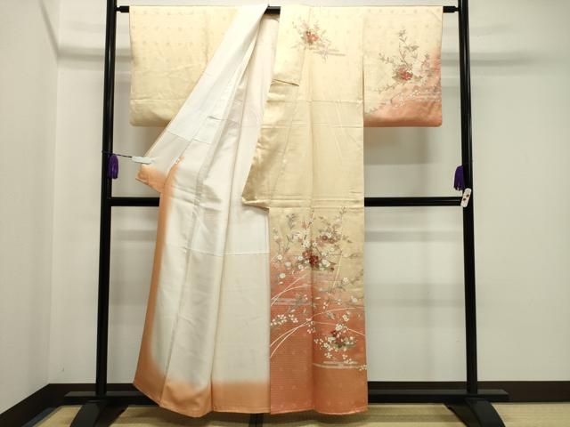 平和屋着物●訪問着 刺繍 枝花文 暈し染め 金彩 正絹 逸品 CAAY8390gh