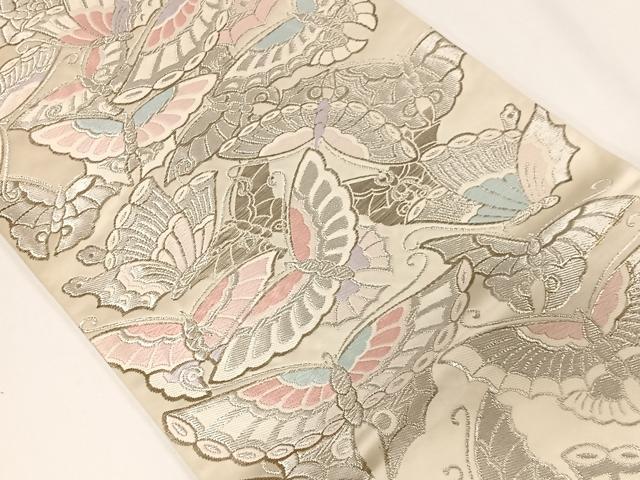 平和屋着物◎六通柄袋帯 唐織 舞蝶尽くし 銀糸 正絹 逸品 CAAY8433ua
