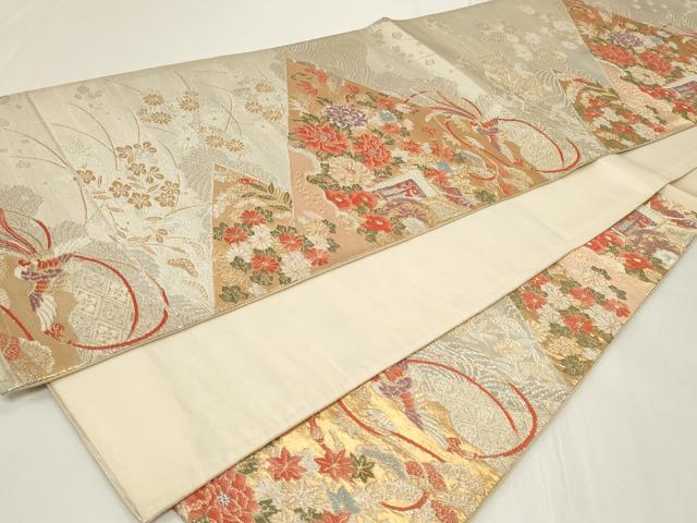 平和屋着物◎六通柄袋帯 唐織 御所車鳳凰花文 金銀糸 正絹 逸品 CAAY8827in