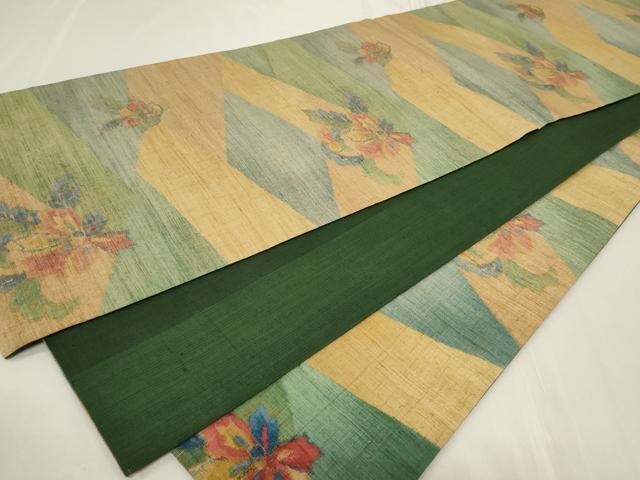 平和屋着物◎全通柄袋帯 紬地 更紗花文 正絹 逸品 CAAY8834in
