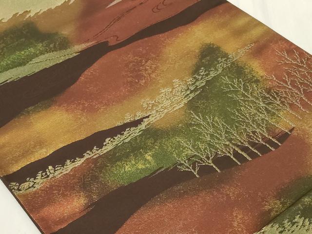 平和屋着物◎六通柄袋帯 樹林風景文 金糸 正絹 逸品 CAAY8846in