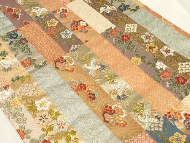 平和屋着物◎太鼓柄袋帯 唐織 吉祥花鳥文 鶴 金糸 正絹 逸品 CAAY8852in