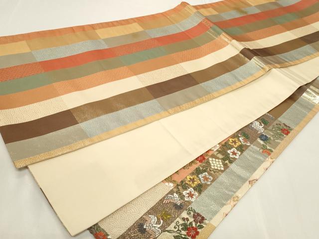 平和屋着物◎太鼓柄袋帯 唐織 吉祥花鳥文 鶴 金糸 正絹 逸品 CAAY8852in
