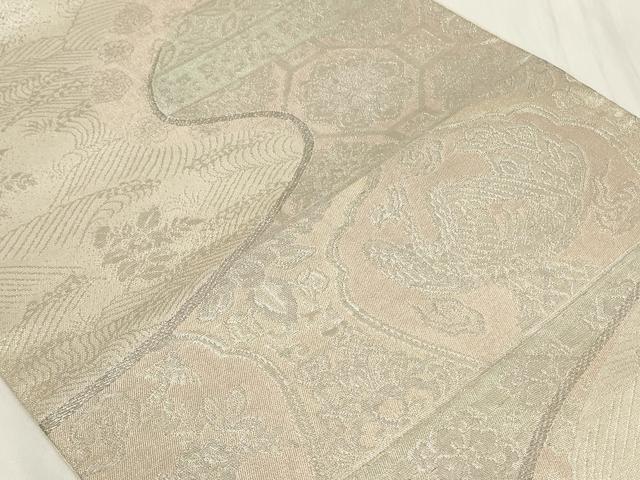 平和屋着物◎六通柄袋帯 吉祥花鳥文 銀糸 正絹 逸品 CAAY8861in