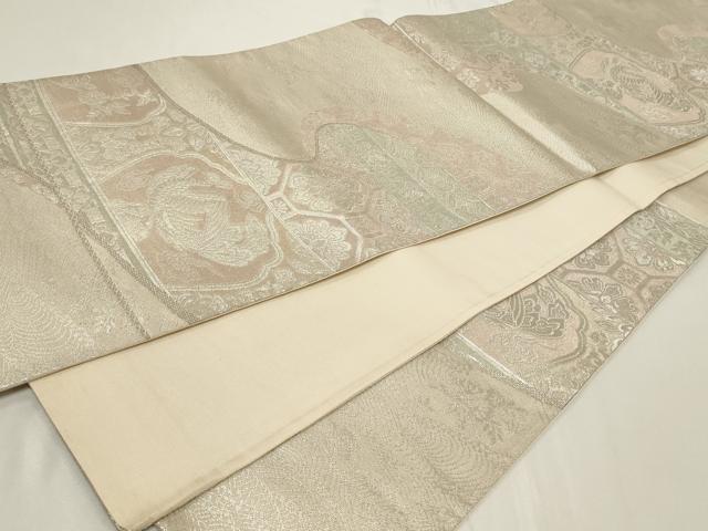 平和屋着物◎六通柄袋帯 吉祥花鳥文 銀糸 正絹 逸品 CAAY8861in