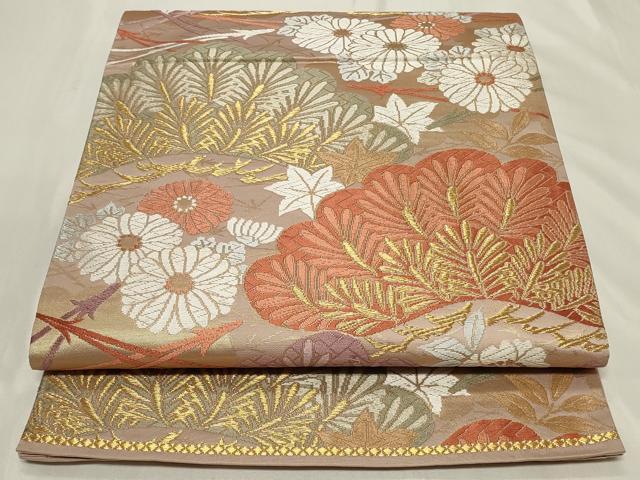 平和屋着物◎六通柄袋帯 唐織 草花文 金糸 正絹 逸品 CAAY8884in
