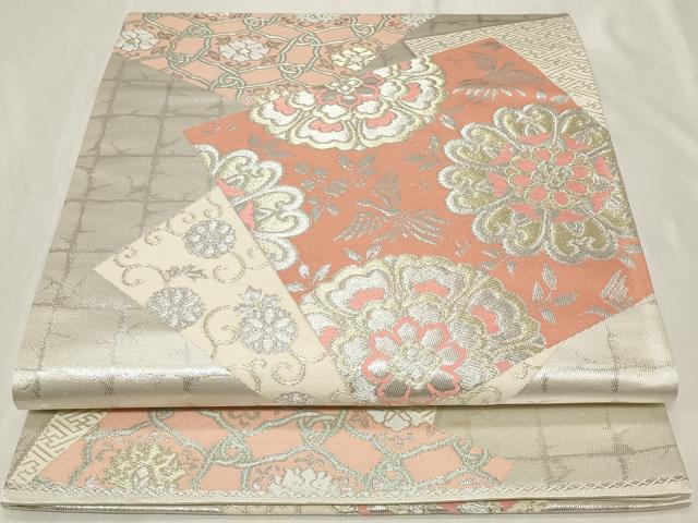 平和屋着物◎六通柄袋帯 色紙華円文 金銀糸 正絹 逸品 未使用 CAAY8915in