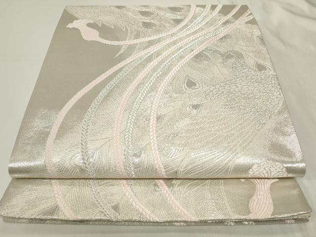 平和屋着物◎六通柄袋帯 唐織 孔雀 紐 銀糸 正絹 逸品 CAAY8957in
