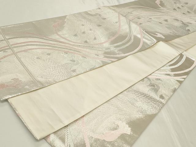 平和屋着物◎六通柄袋帯 唐織 孔雀 紐 銀糸 正絹 逸品 CAAY8957in