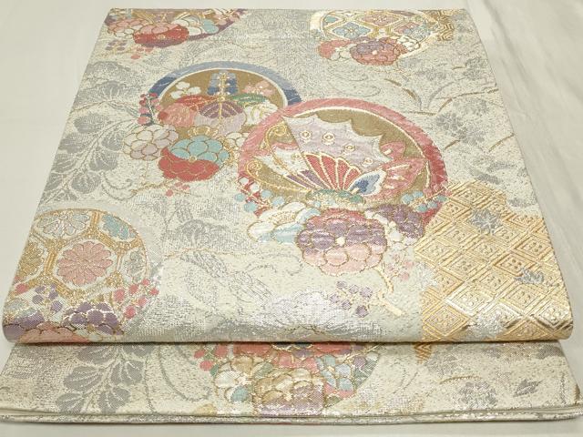 平和屋着物◎六通柄袋帯 吉祥花蝶丸文 金銀糸 正絹 逸品 CAAY8965in