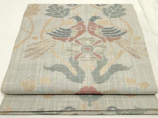 平和屋着物◎六通柄袋帯 紬地 双鳥草花文 金糸 正絹 逸品 CAAY8969in