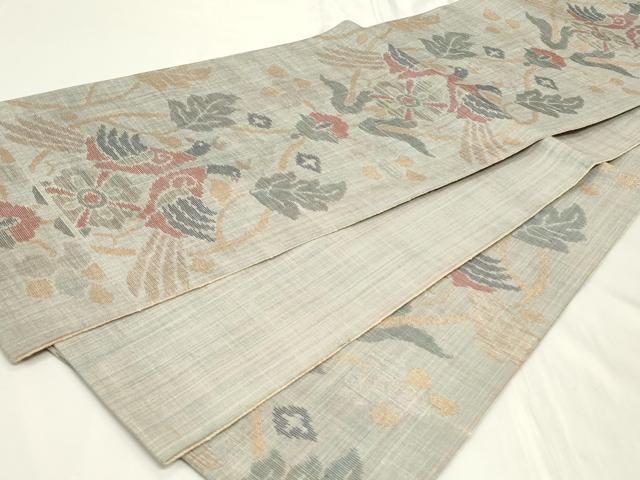 平和屋着物◎六通柄袋帯 紬地 双鳥草花文 金糸 正絹 逸品 CAAY8969in