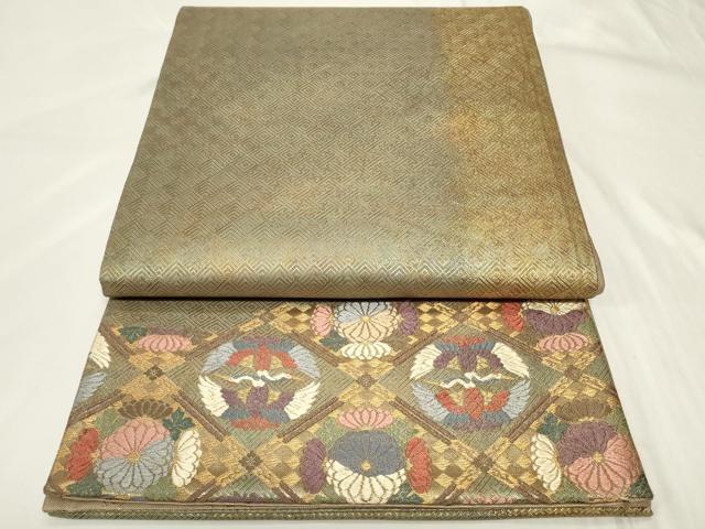 平和屋着物◎全通柄袋帯 天井双鶴花丸文 金糸 正絹 逸品 CAAY8979in