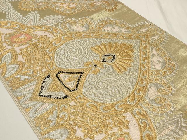 平和屋着物◎六通柄袋帯 更紗花文 金銀糸 正絹 逸品 CAAY9017in