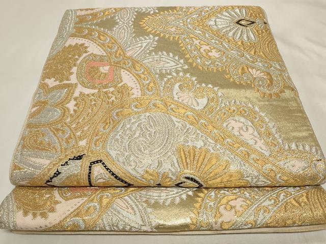 平和屋着物◎六通柄袋帯 更紗花文 金銀糸 正絹 逸品 CAAY9017in