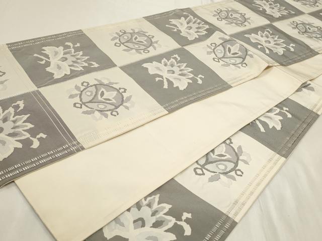 平和屋着物◎六通柄袋帯 市松更紗花文 正絹 逸品 CAAY9024in