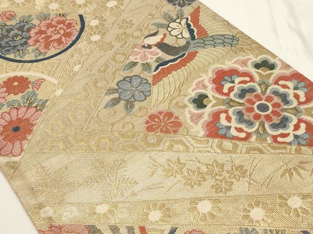 平和屋着物◎佐賀錦 六通柄袋帯 正倉院花鳥丸文 金糸 正絹 逸品 CAAY9036in