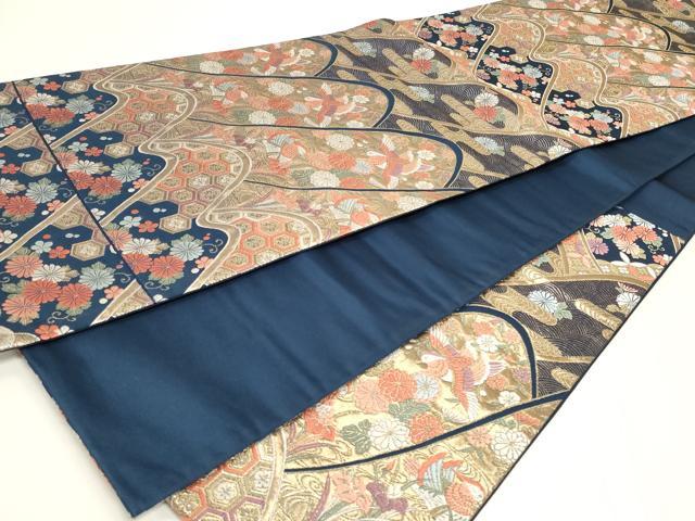 平和屋着物◎六通柄袋帯 唐織 遠山亀甲花鳥文 金糸 正絹 逸品 CAAY9043in