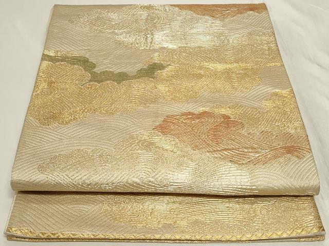 平和屋着物◎六通柄袋帯 雲取り流水文 金糸 正絹 逸品 CAAY9044in