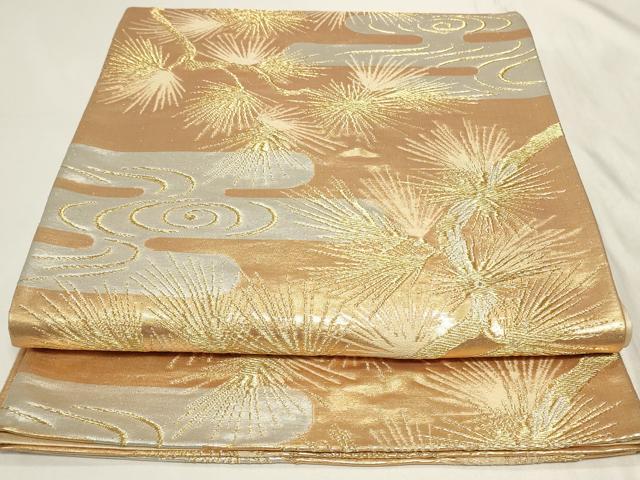 平和屋着物◎六通柄袋帯 エ霞枝松文 金銀糸 正絹 逸品 CAAY9048in