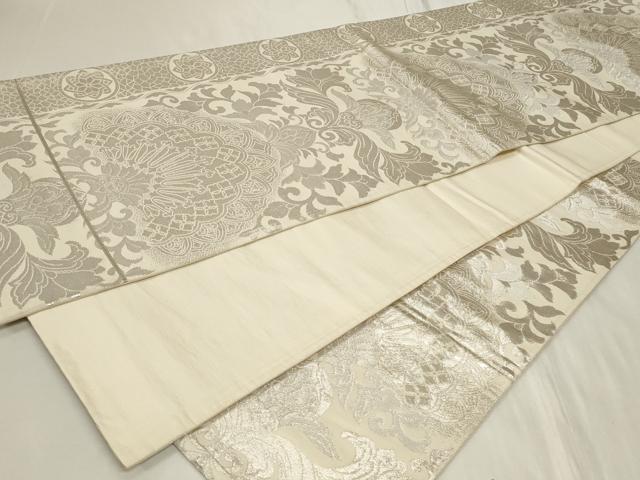 平和屋着物◎六通柄袋帯 更紗花唐草文 銀糸 正絹 逸品 CAAY9049in