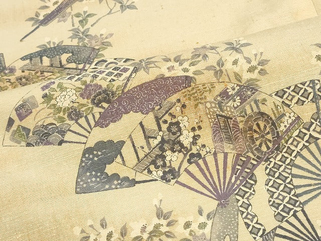 平和屋着物■上質な紬 扇面吉祥花文 暈し染め 正絹 逸品 CAAY9051in