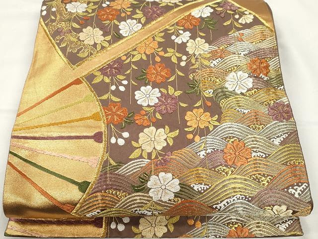 平和屋着物●六通柄袋帯 唐織 立波枝花文 金糸 正絹 逸品 CAAY9297yk