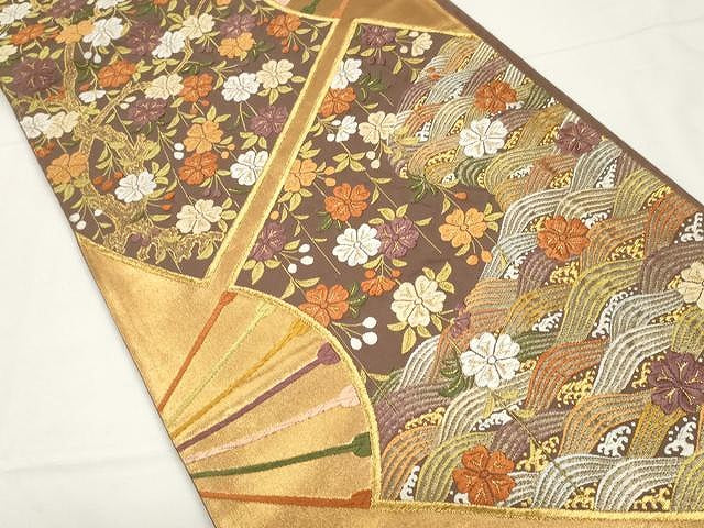 平和屋着物●六通柄袋帯 唐織 立波枝花文 金糸 正絹 逸品 CAAY9297yk