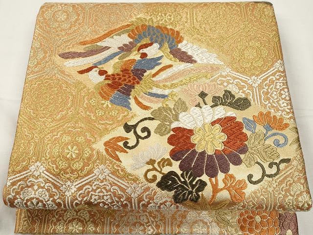 平和屋着物●六通柄袋帯 唐織 鳳凰枝花唐草文 金糸 正絹 逸品 CAAY9305yk