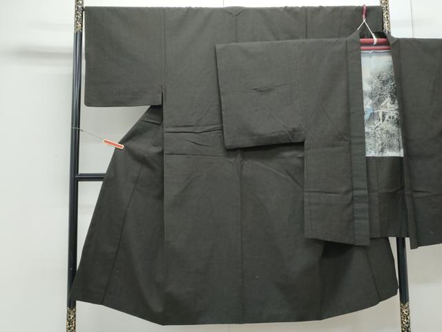 平和屋着物●男性 紬 アンサンブル 色無地 暗黒色 正絹 逸品 CAAY9566th