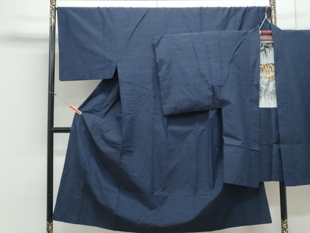 平和屋着物●男性 紬 アンサンブル 色無地 濃藍色 やまと誂製 正絹 逸品 CAAY9572th
