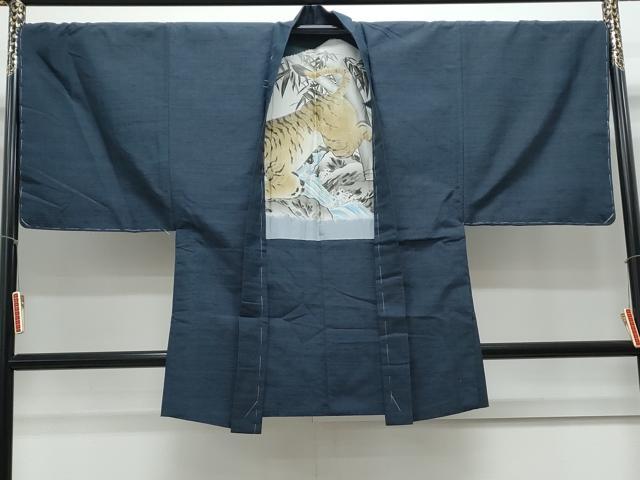 平和屋着物●男性 紬 アンサンブル 色無地 濃藍色 正絹 逸品 未使用 CAAY9598th