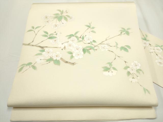 平和屋着物●塩瀬 九寸名古屋帯 手描き 枝垂れ桜文 金彩 正絹 逸品 CAAY9606hy