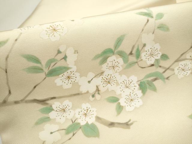 平和屋着物●塩瀬 九寸名古屋帯 手描き 枝垂れ桜文 金彩 正絹 逸品 CAAY9606hy