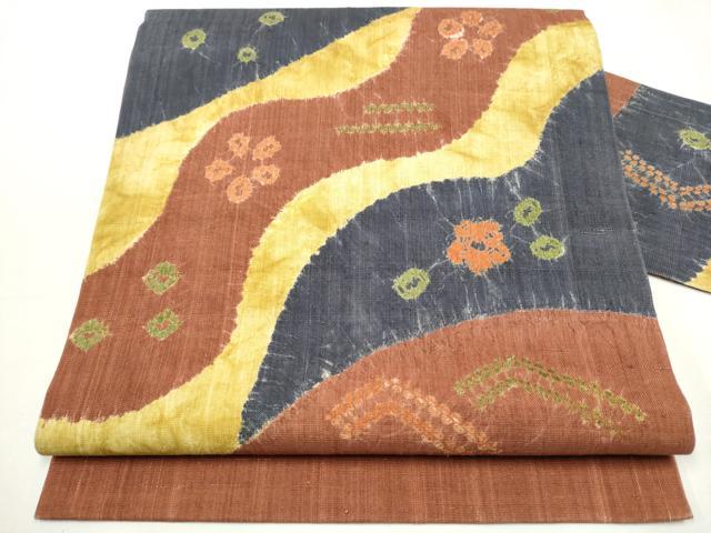 平和屋着物●九寸名古屋帯 紬地 絞り 舞花文 正絹 逸品 CAAY9614hy