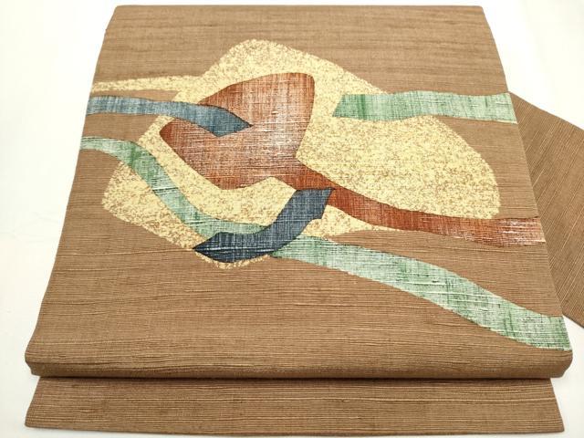 平和屋着物●九寸名古屋帯 紬地 幾何学文様 正絹 逸品 CAAY9617hy