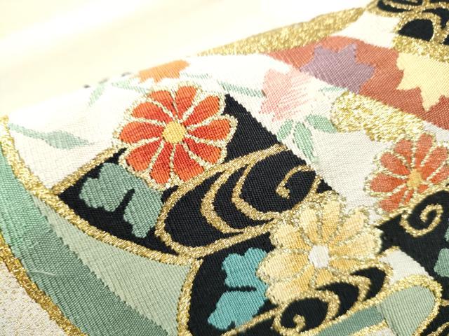 平和屋着物●太鼓柄袋帯 綴れ 誰が袖花文 金糸 正絹 逸品 CAAY9657hy