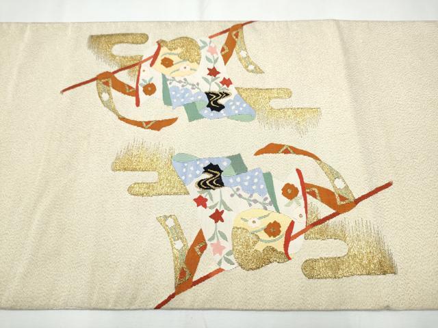 平和屋着物●太鼓柄袋帯 綴れ 誰が袖花文 金糸 正絹 逸品 CAAY9657hy