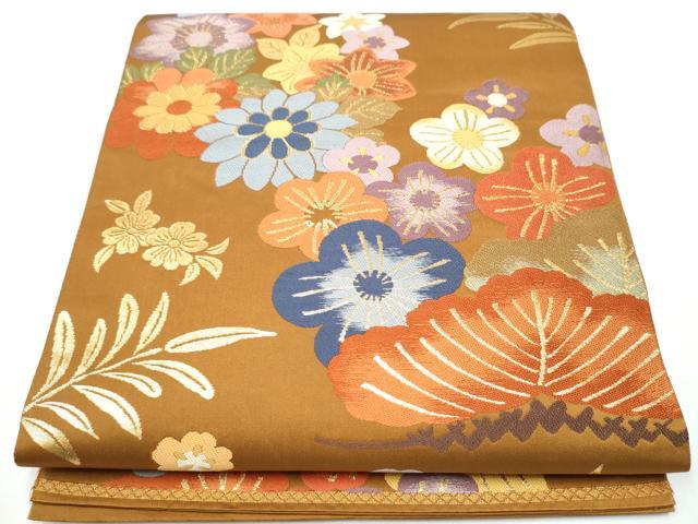 平和屋着物●六通柄袋帯 唐織 草花文 金糸 正絹 逸品 CAAY9659hy