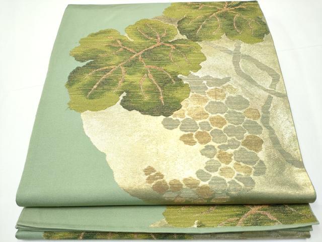 平和屋着物●三風魯・堀江三郎 六通柄 本袋帯 葡萄蔦の葉文 金糸 正絹 逸品 CAAY9697hy