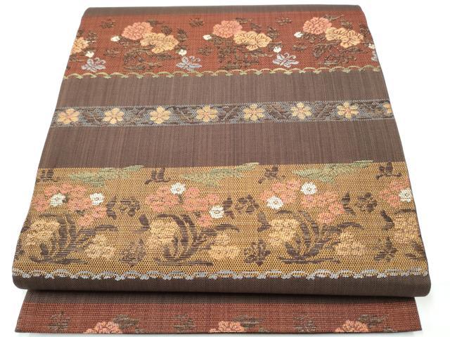 平和屋着物●六通柄袋帯 横段花文 金糸 正絹 逸品 CAAY9699hy